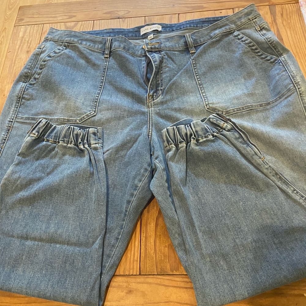 Lane Bryant Blue Boyfriend Jeans Relaxed Gathered/Zipper Ankle Fit